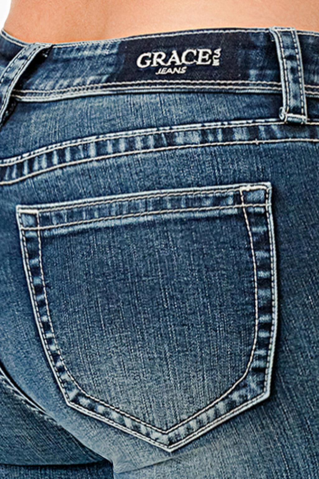 Western Boots Embroidered Mid Rise Bootcut Jeans Grace in LA - Denim