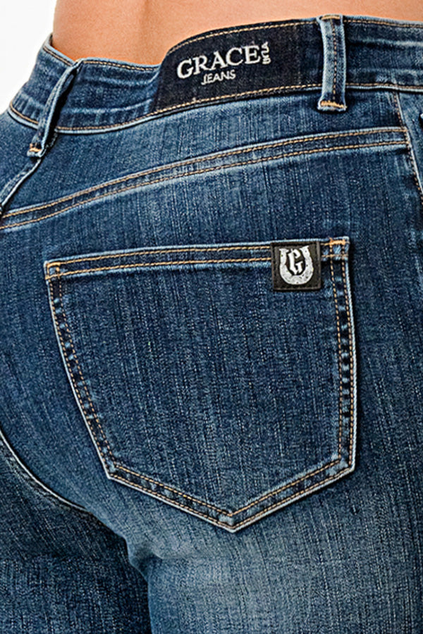 Rivets Hem Detail Straight Leg Jeans