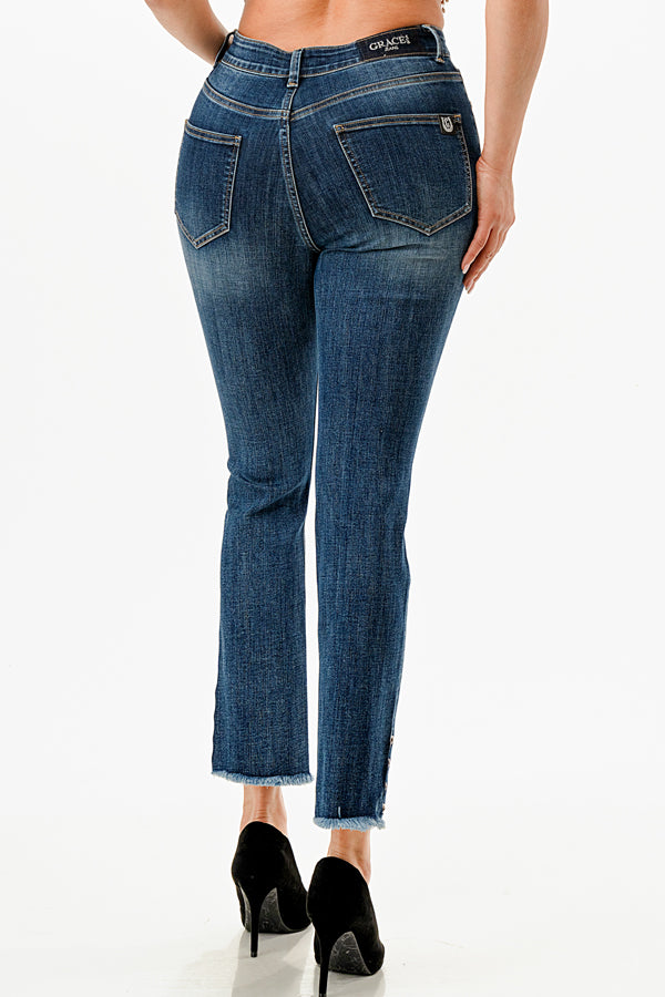 Rivets Hem Detail Straight Leg Jeans