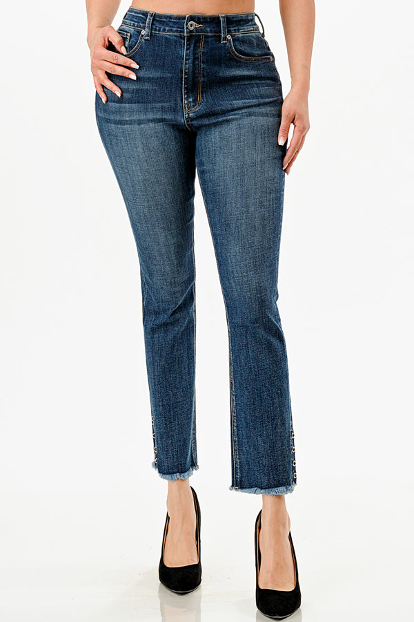Rivets Hem Detail Straight Leg Jeans