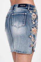 Feather Colorful Embroidered Denim Skirt Grace in LA - Denim