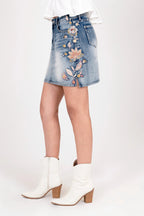 Feather Colorful Embroidered Denim Skirt Grace in LA - Denim