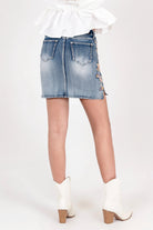 Feather Colorful Embroidered Denim Skirt Grace in LA - Denim