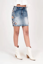 Feather Colorful Embroidered Denim Skirt Grace in LA - Denim
