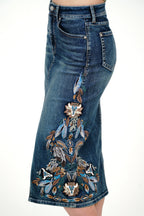 Feather Colorful Embroidery Denim Skirt Grace in LA - Denim