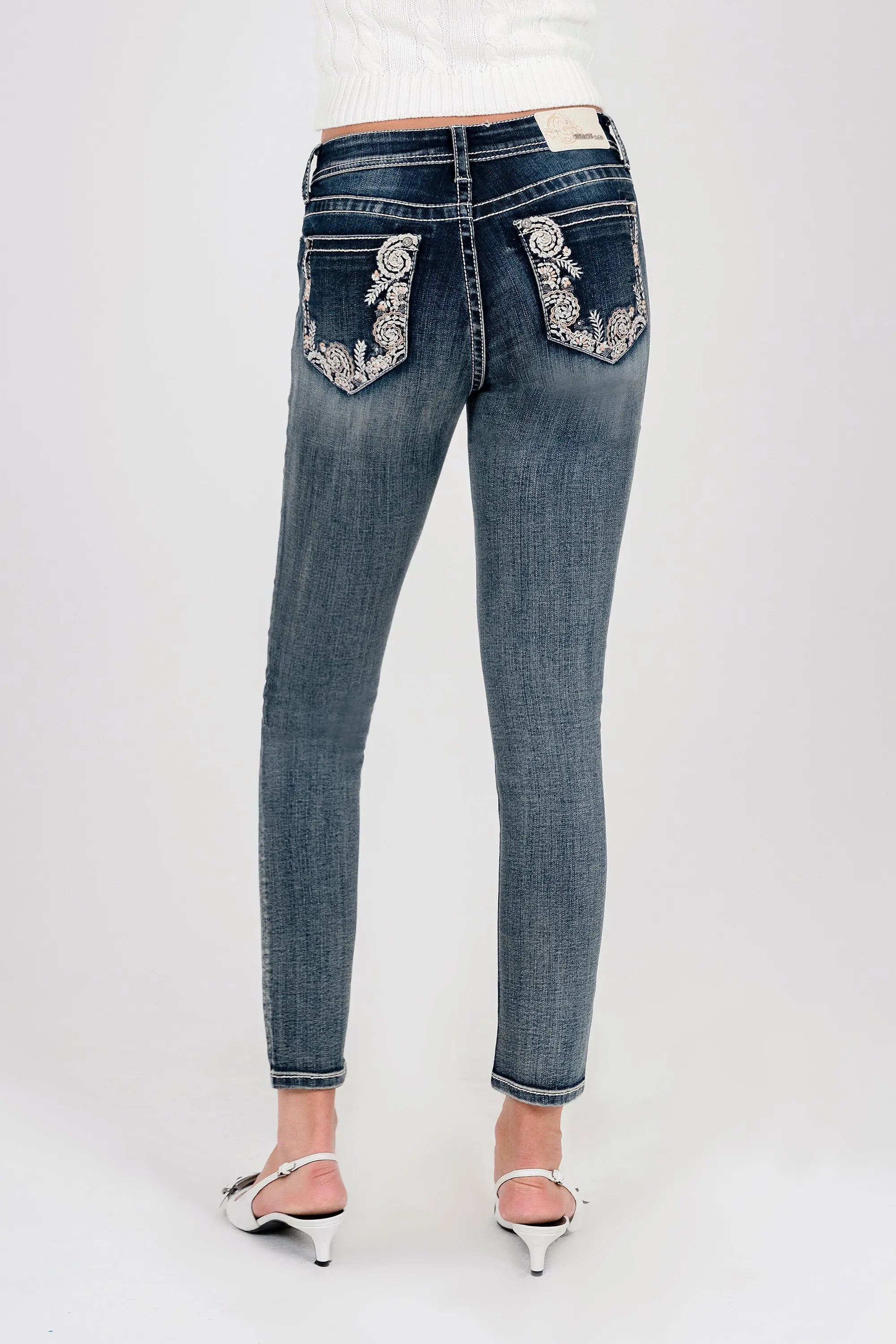 Floral Embroiderye Mid Rise Skinny Jeans Grace in LA - Denim