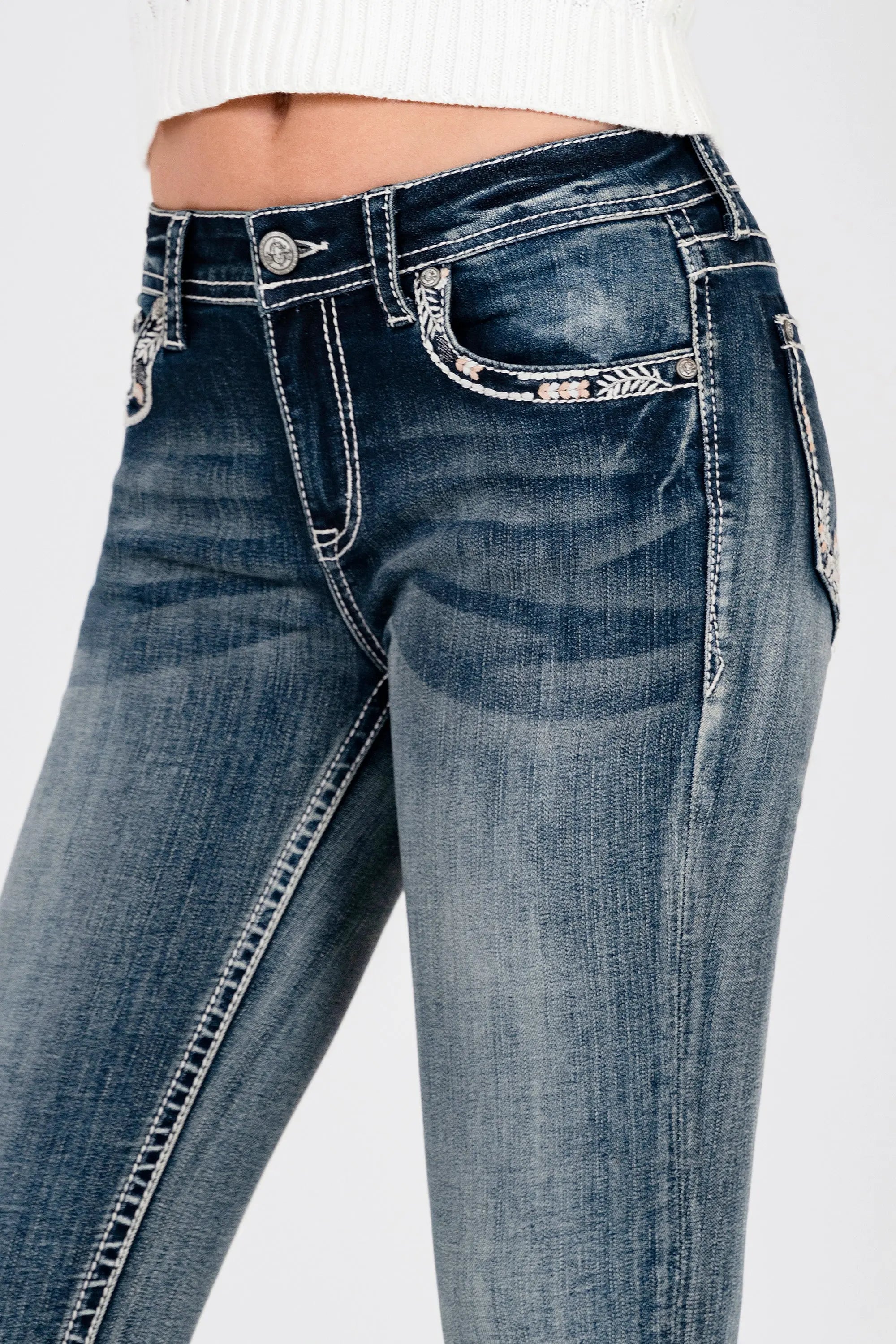 Floral Embroiderye Mid Rise Skinny Jeans Grace in LA - Denim