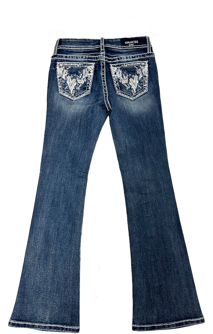 Heavy Stitches Detail  Embroidery Girls Bootcut Jeans