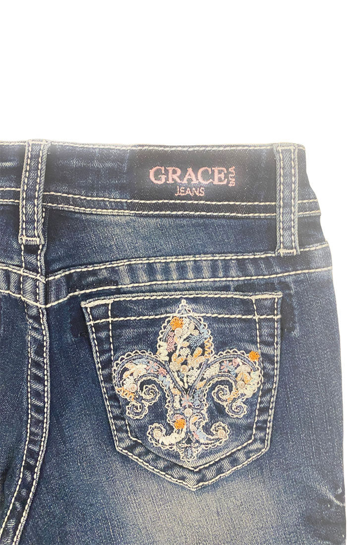 Flu De Lee Detail  Embroidery Girls Bootcut Jeans