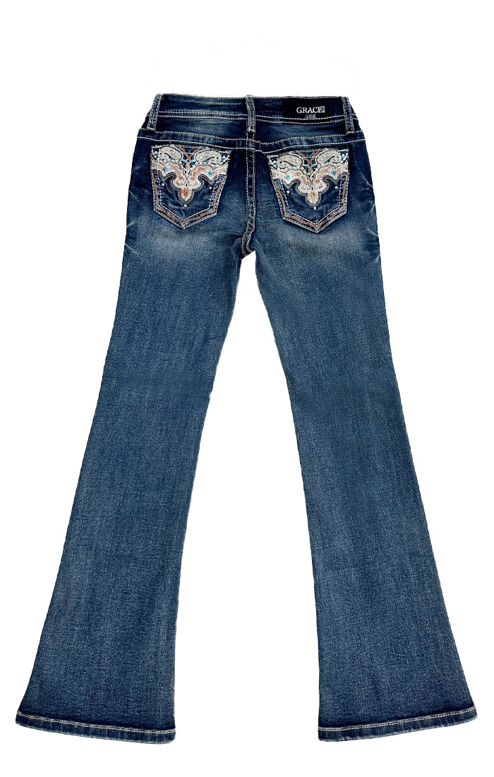 Aztec Detail  Embroidery Girls Bootcut Jeans