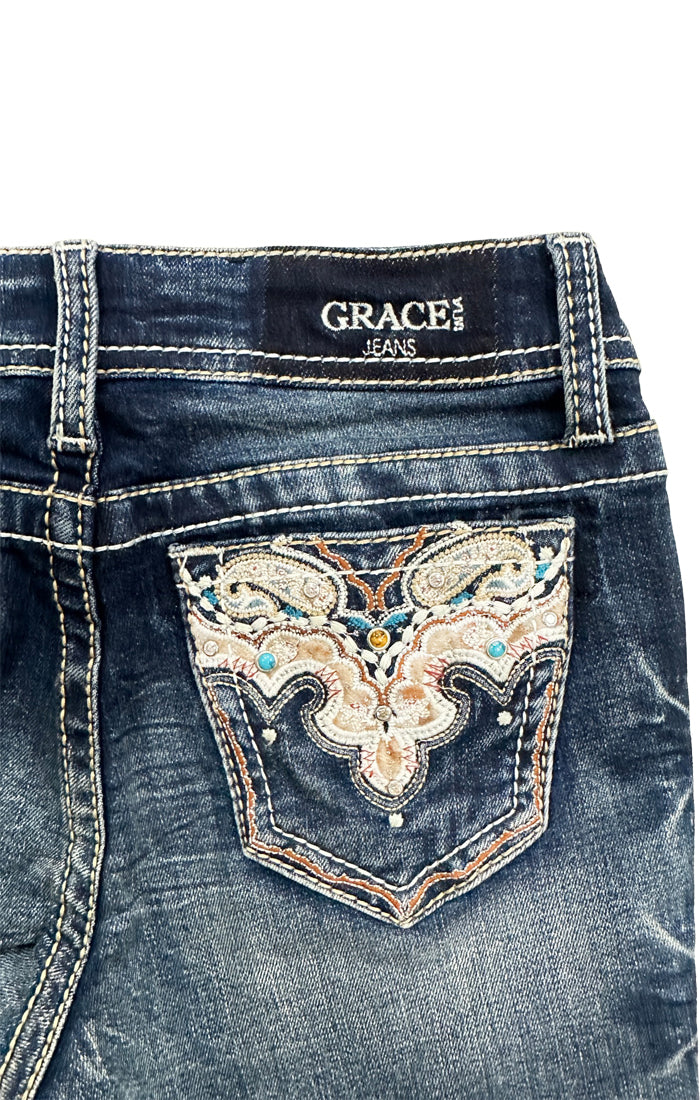 Aztec Detail  Embroidered Girls Bootcut Jeans