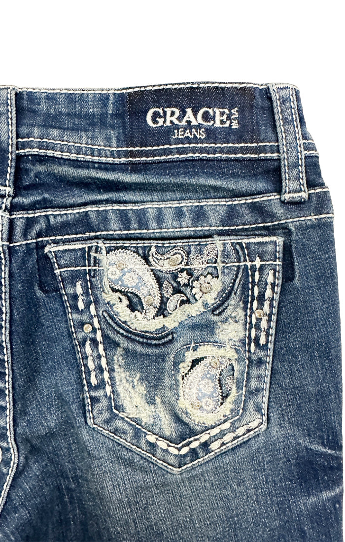 Paisley Detail  Embroidery Girls Bootcut Jeans