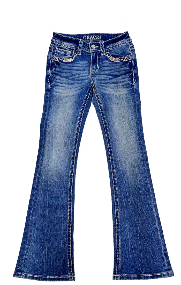 Horse Shoe /Cowhide Trims Girls Bootcut Jeans