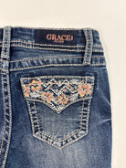 Hibiscus Flowers Embellished Pocket Jeans -    Grace in LA