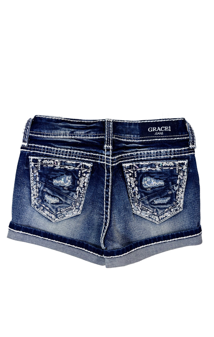 Border Embroidery  Girl Denim Short