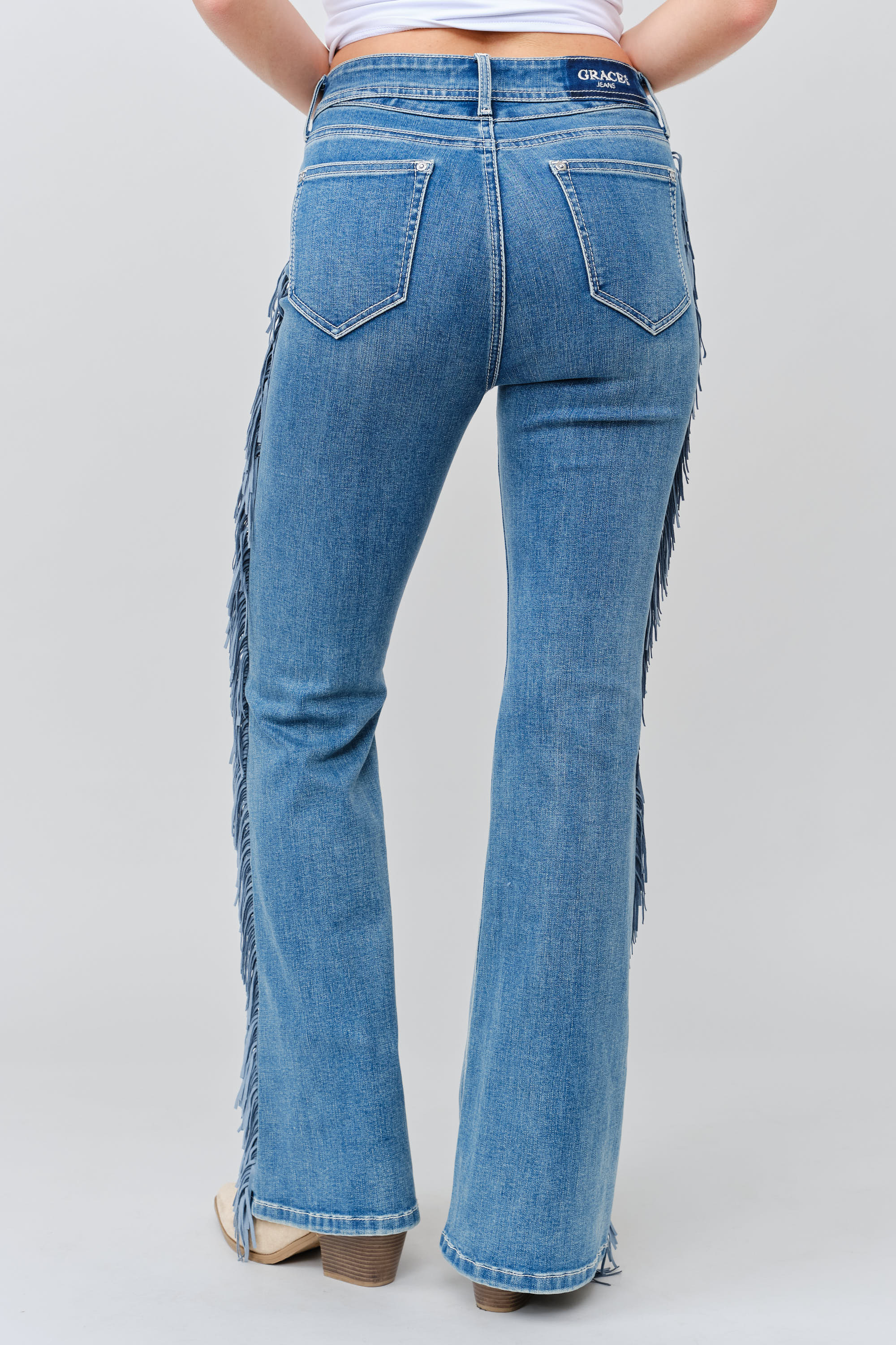 Side Fringe Womens Flare Jeans – Boho Western Fit – Grace in LA
