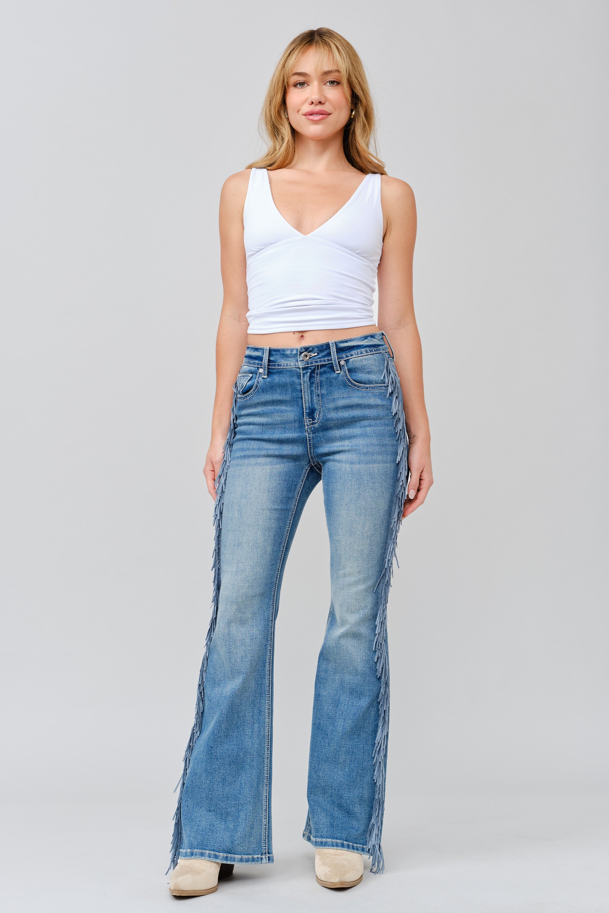 Side Fringe Womens Flare Jeans – Boho Western Fit – Grace in LA