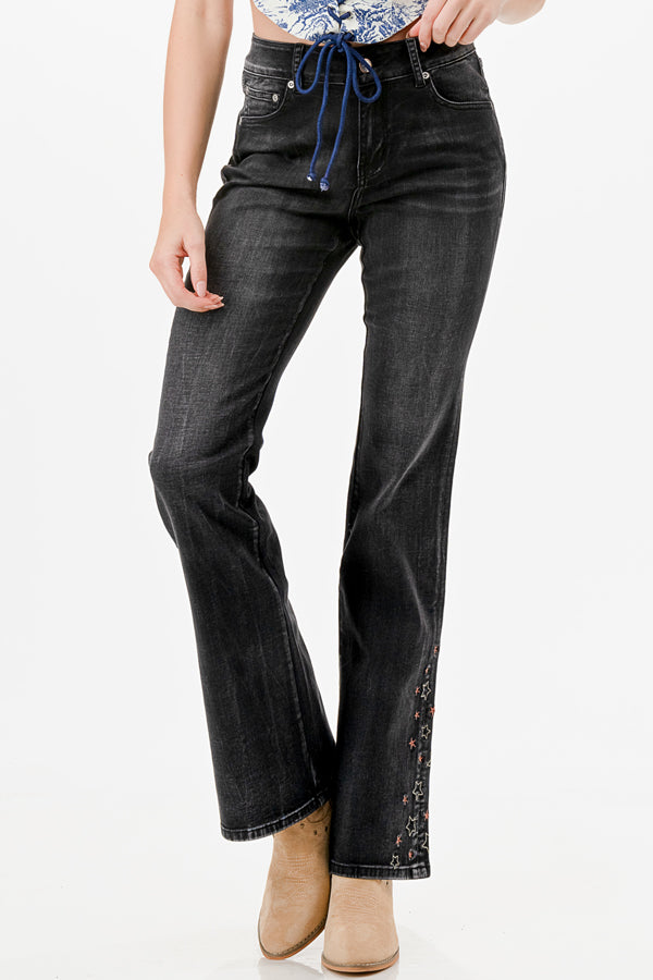 Butterfly Embroidered Boho Black  Flare