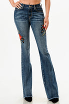 Floral Embroidered Detail High Waist Flare Grace in LA - Denim