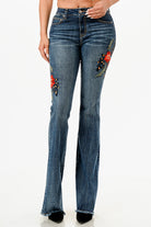 Floral Embroidered Detail High Waist Flare Grace in LA - Denim