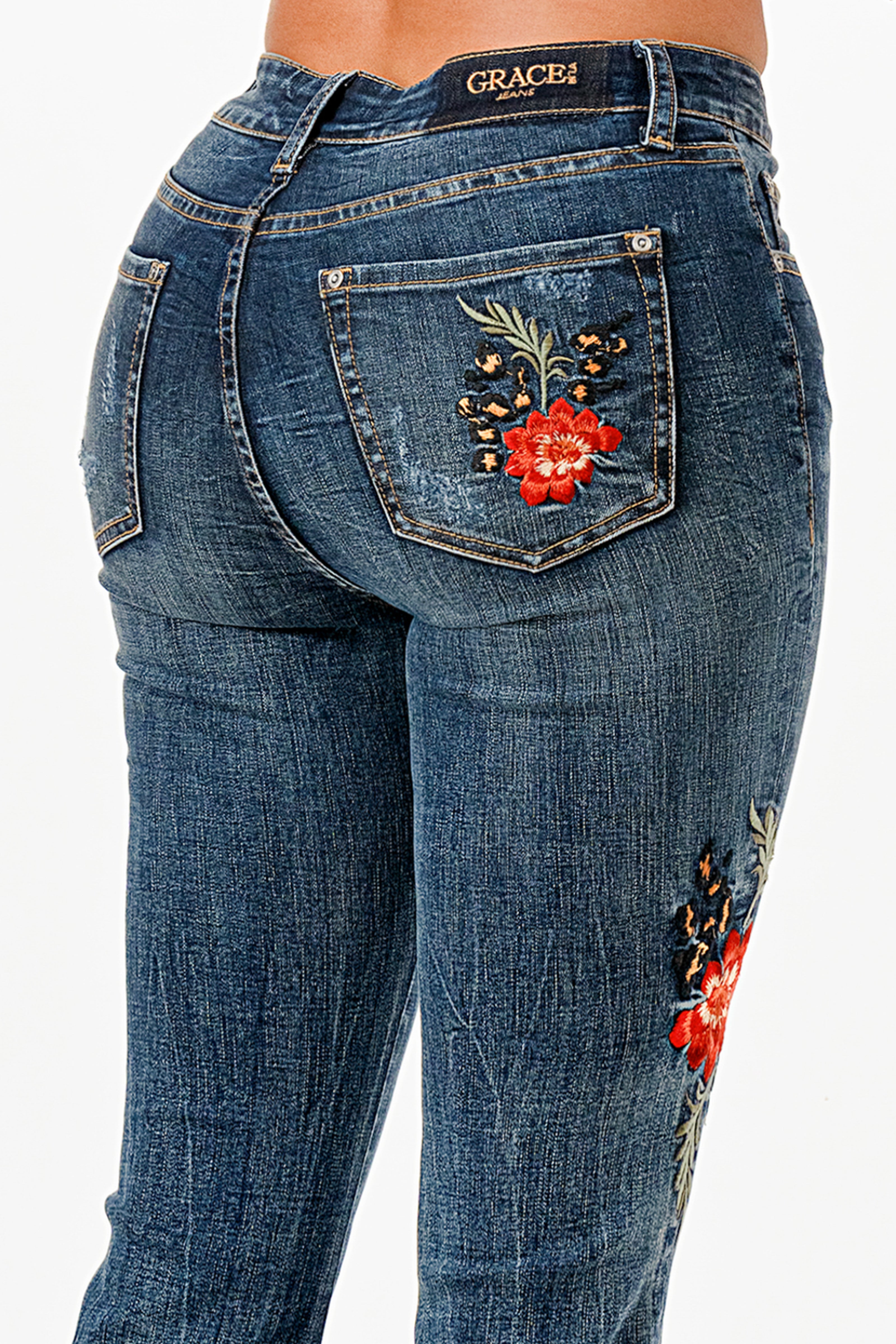 Floral Embroidered Detail High Waist Flare