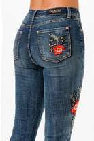 Floral Embroidered Detail High Waist Flare Grace in LA - Denim
