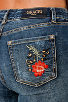Floral Embroidered Detail High Waist Flare Grace in LA - Denim