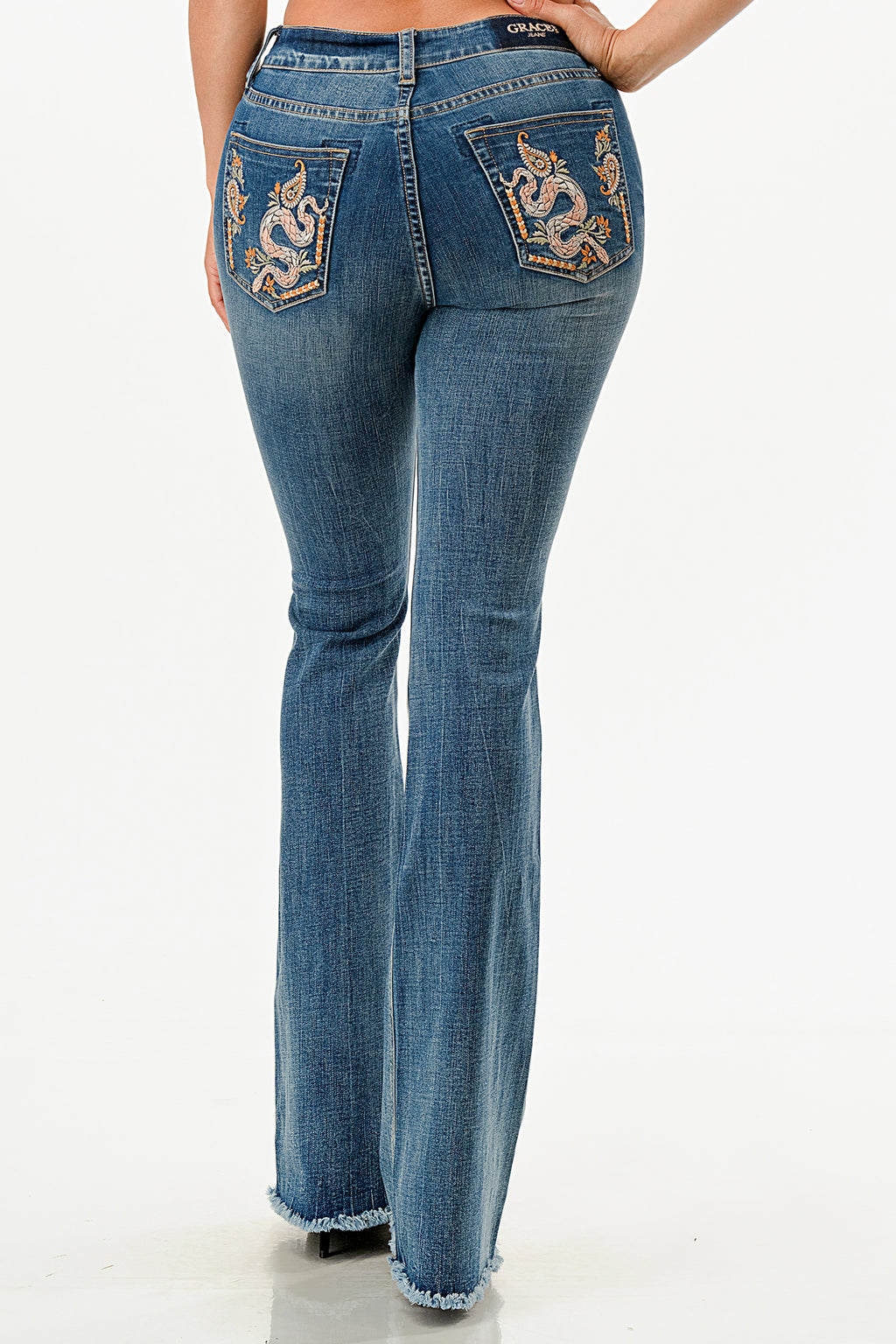 Embroidered Detail High Waist Flare