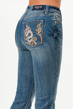 Embroidered Detail High Waist Flare Grace in LA - Denim