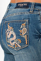 Embroidered Detail High Waist Flare Grace in LA - Denim