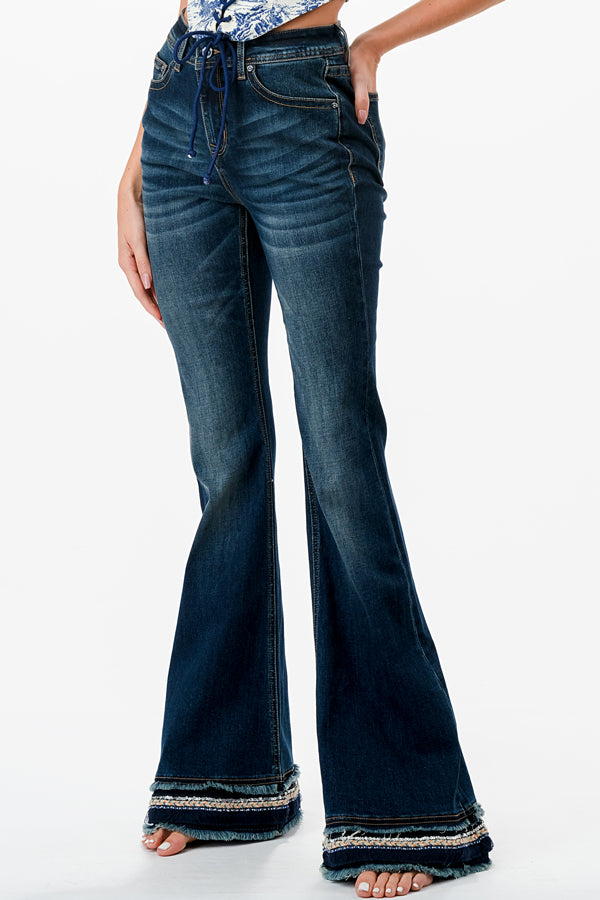 Hem Detail High Waist Flare Jeans