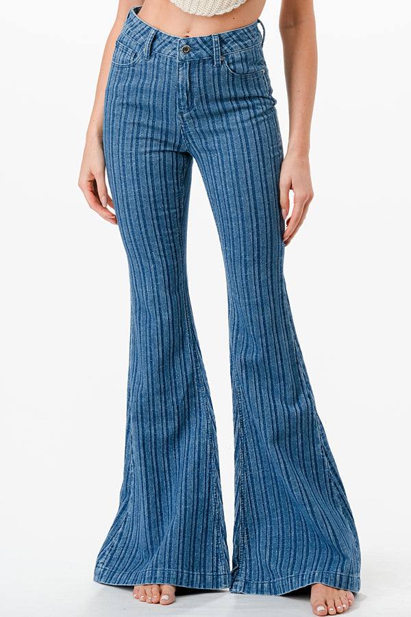 Corduroy Fabric High Waist Flare Jeans