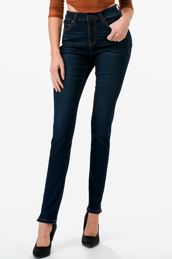 Basic 5 Pockets Dark Blue Mid Rise Skinny Jeans