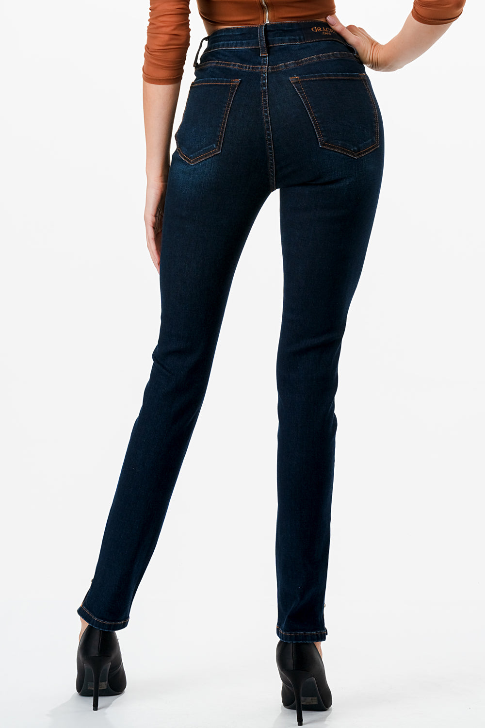 Basic 5 Pockets Dark Blue Mid Rise Skinny Jeans