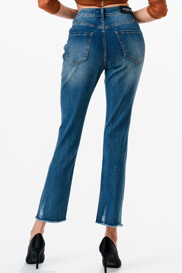 Basic 5 Pockets Med Blue Mid Rise Straight Leg Jeans