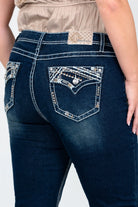 Heavy Stitches Faux Flap  Women's Plus Size Bootcut Jeans Grace in LA - Denim