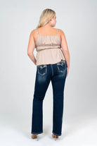 Heavy Stitches Faux Flap  Women's Plus Size Bootcut Jeans Grace in LA - Denim