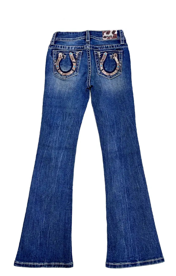 Horse Shoe /Cowhide Trims Girls Bootcut Jeans Grace in LA GIRLS