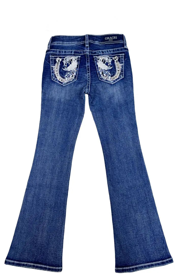 Horse Shoe Moon Little Girls Bootcut Jeans