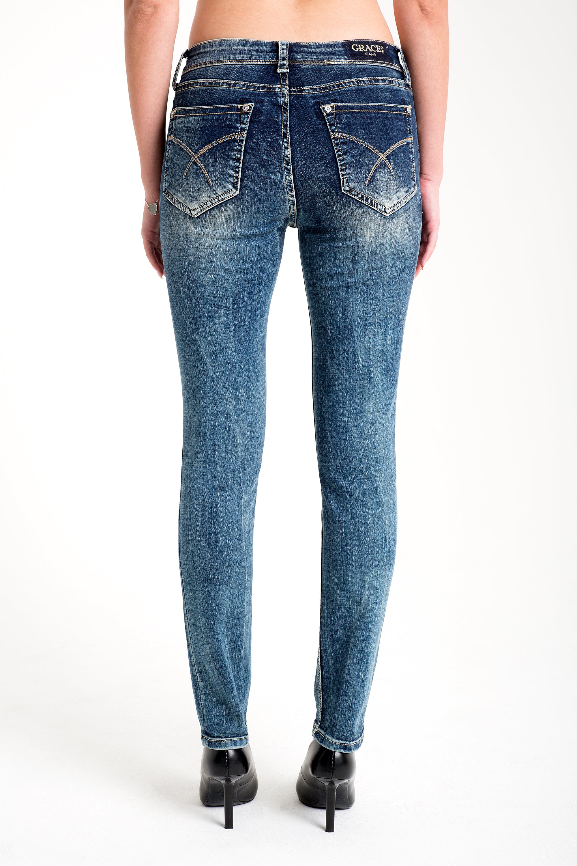 Simple Stitches Details Med Blue Mid Rise Skinny Jeans