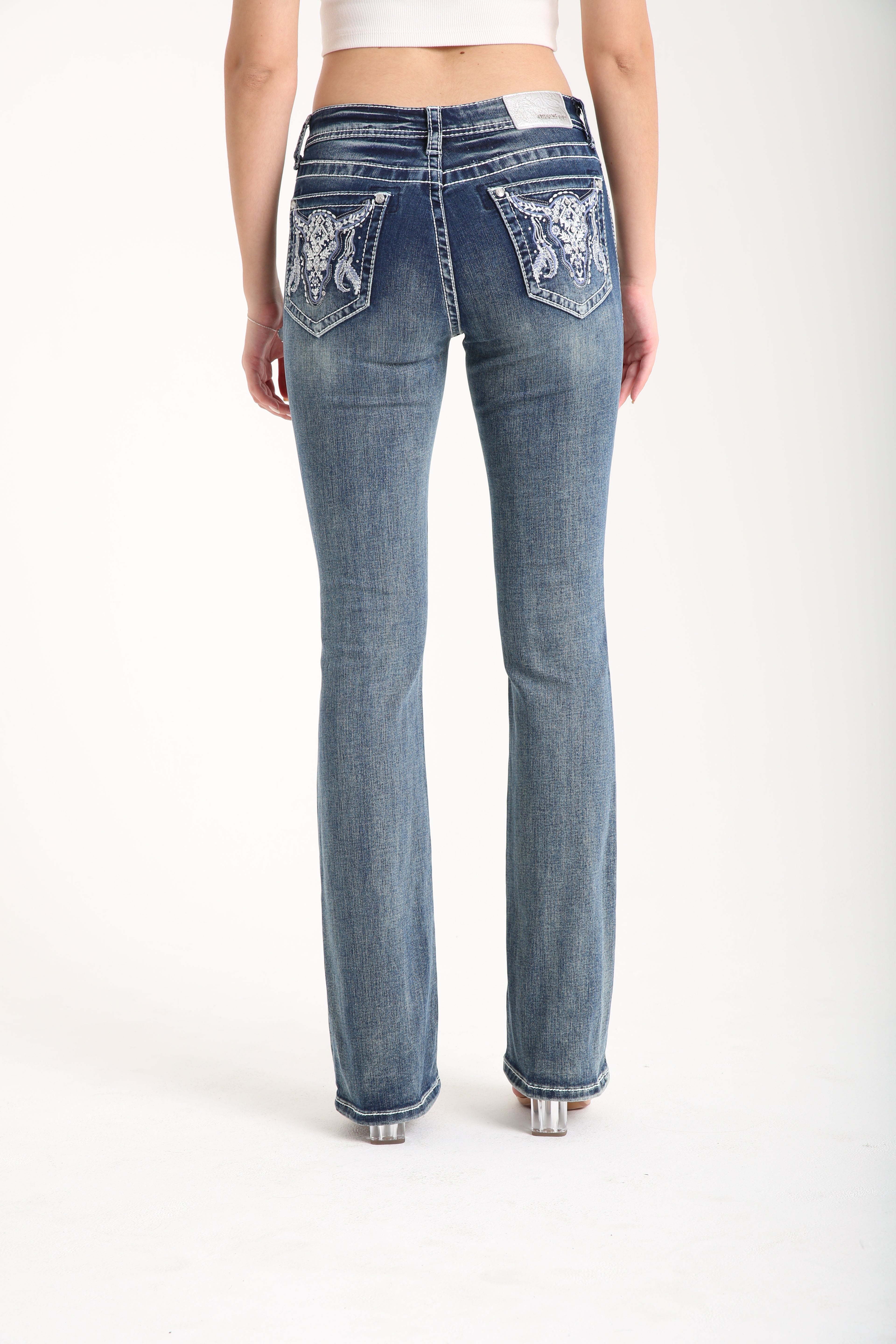 Steer Head Modify Embellished Mid Rise Bootcut Jeans