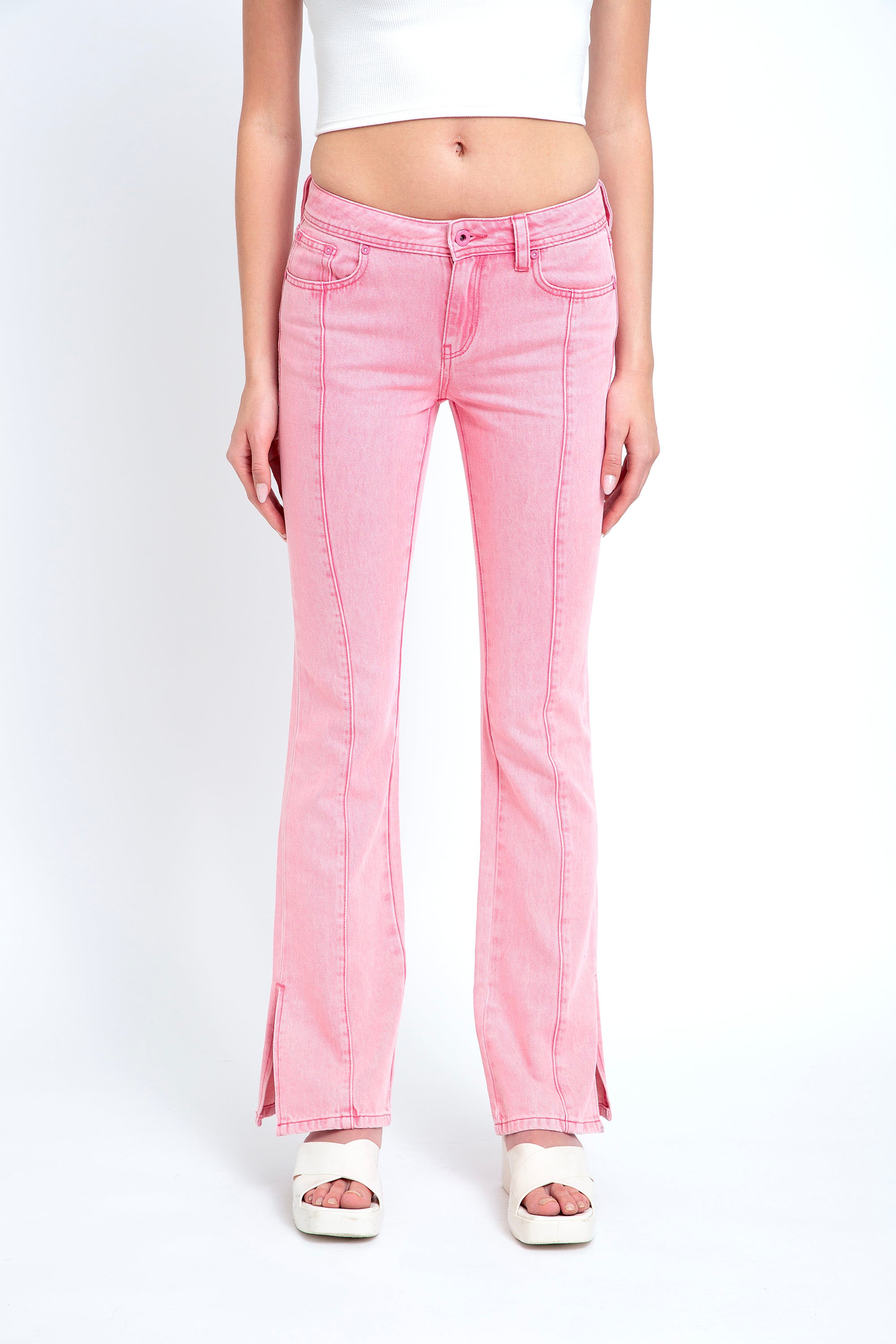 Simple Stitches Light Pink Denim Mid Rise Bootcut Jeans