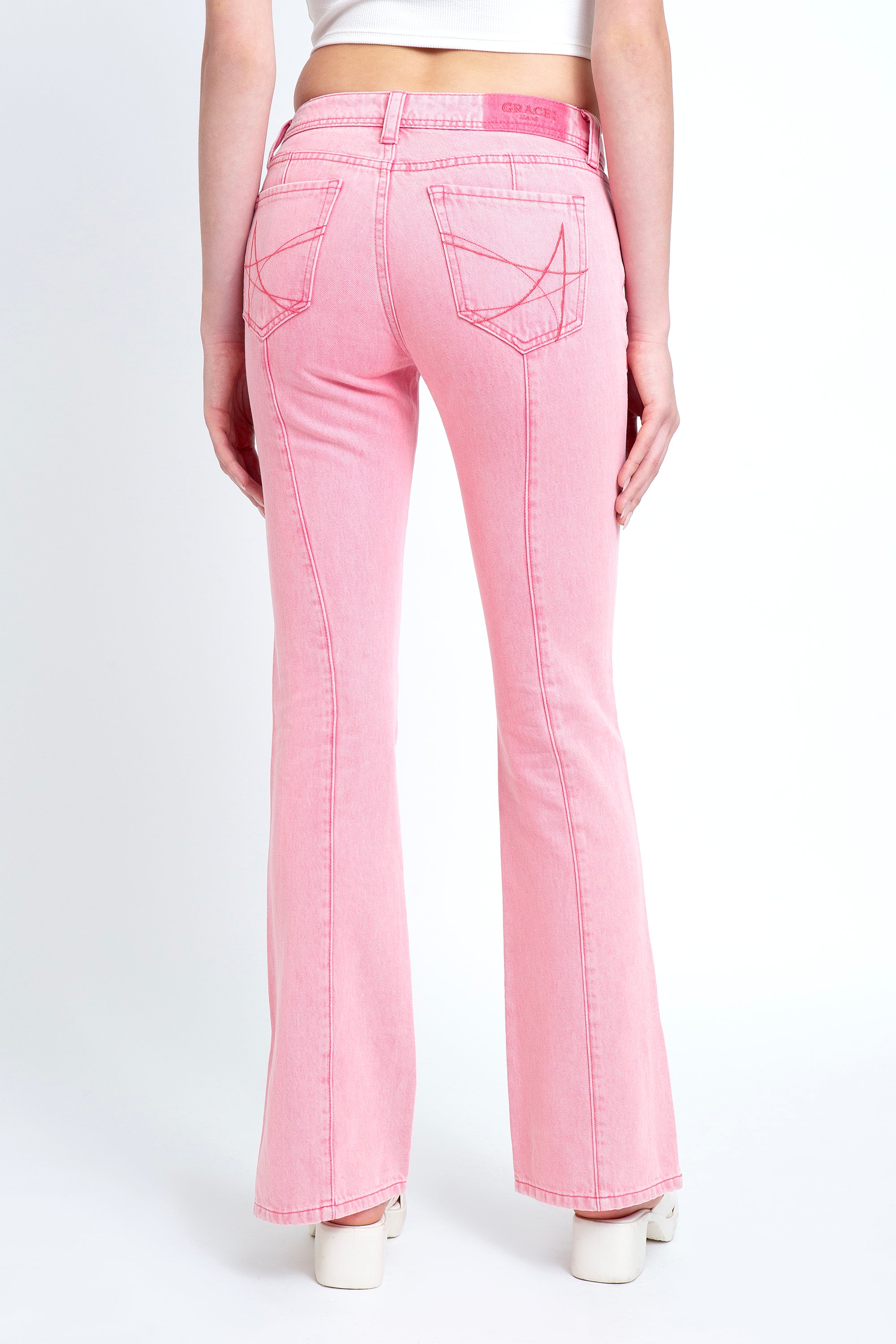 Simple Stitches Light Pink Denim Mid Rise Bootcut Jeans