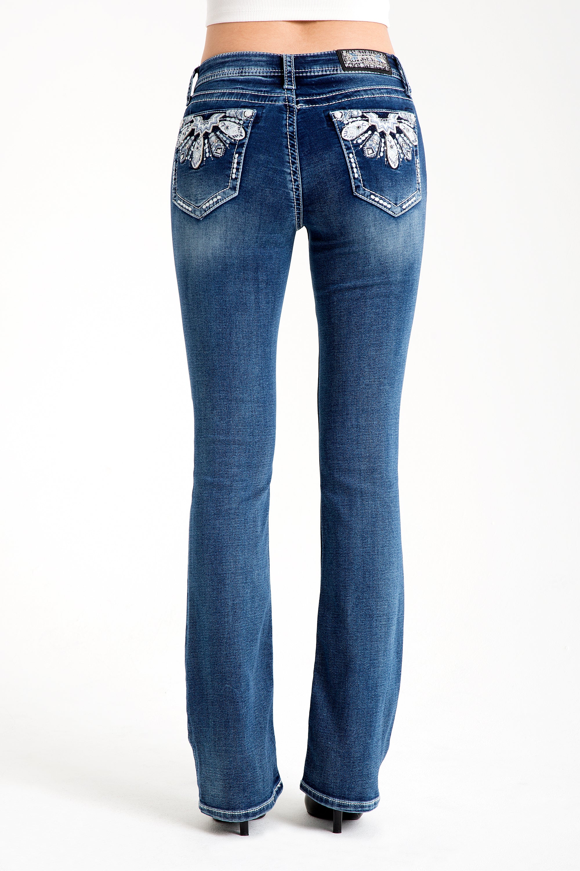 Feathers Mid Rise Bootcut Embellished Jeans