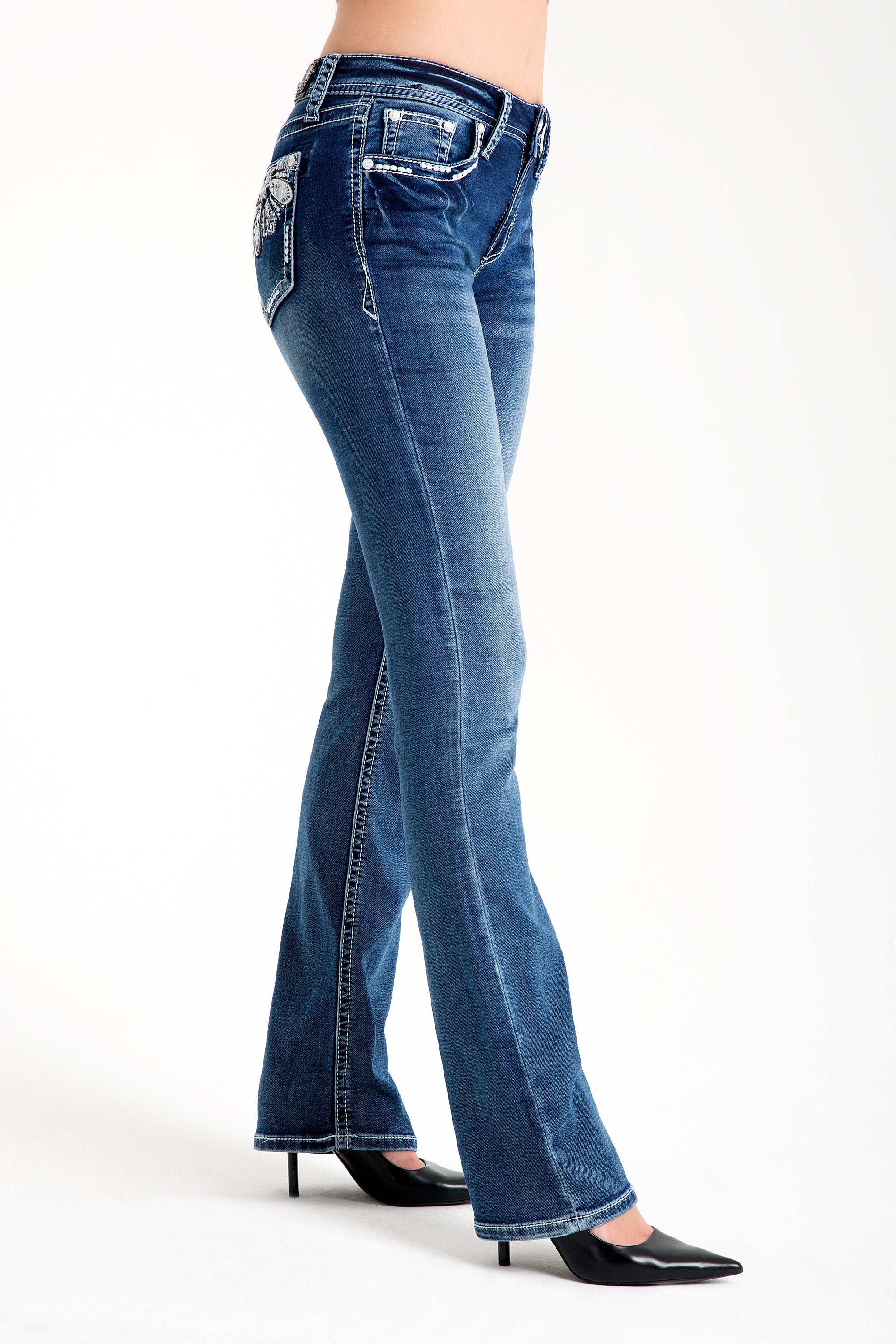 Feathers Mid Rise Bootcut Embellished Jeans