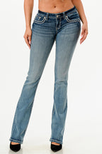 Cactus Modify Yoke Embroidered Mid Rise Bootcut Embroidered Jeans