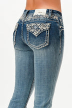 Cactus Modify Yoke Embroidered Mid Rise Bootcut Embroidered Jeans Grace in LA