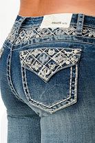 Cactus Modify Yoke Embroidered Mid Rise Bootcut Embroidered Jeans Grace in LA