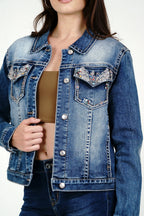 Rocker Flower Wings Women's Embroidered  Denim Jacket Grace in LA - Denim