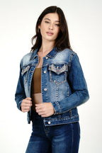 Rocker Flower Wings Women's Embroidered  Denim Jacket Grace in LA - Denim